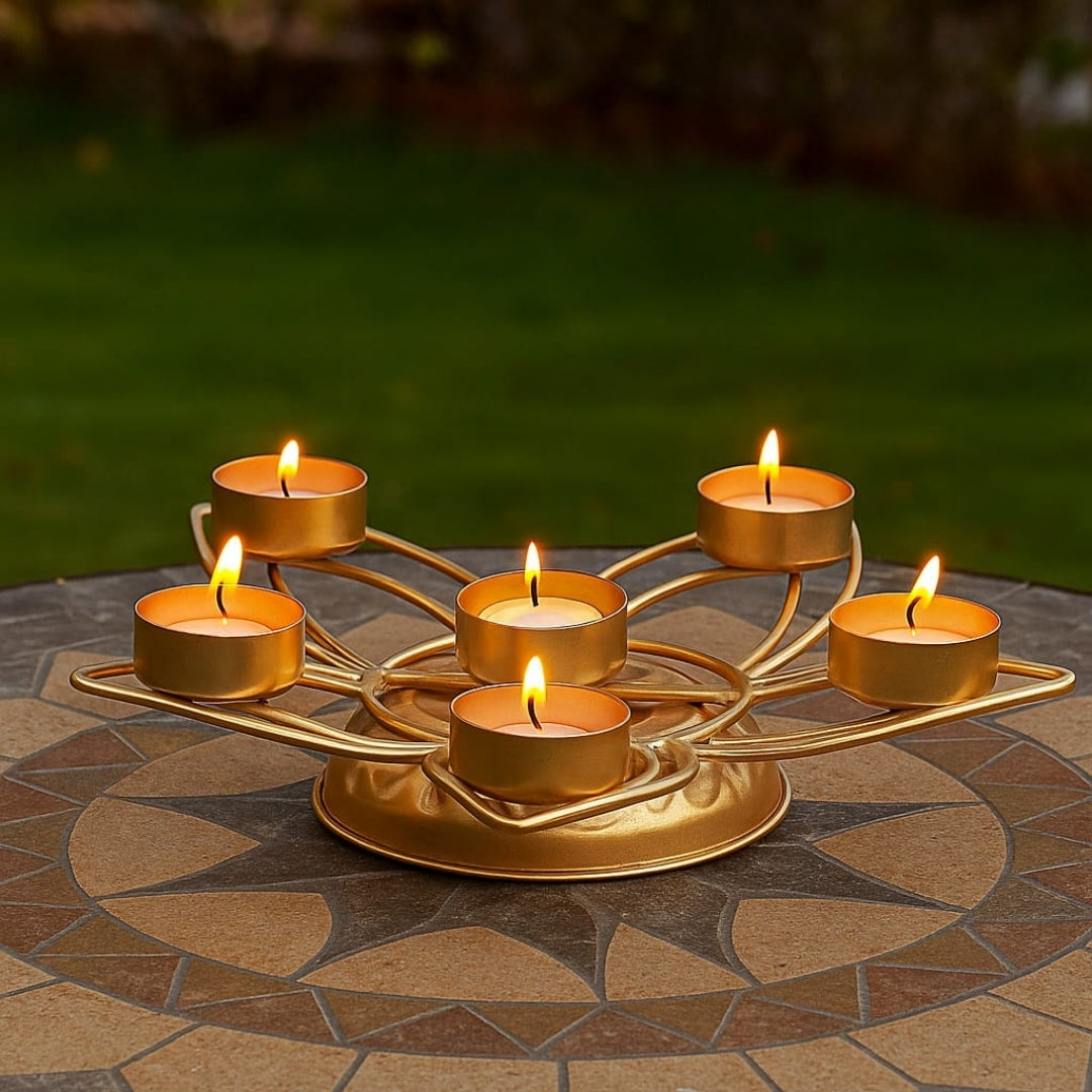 Lotus 6 in 1 Candle & Tealight Stand in Brass Tone