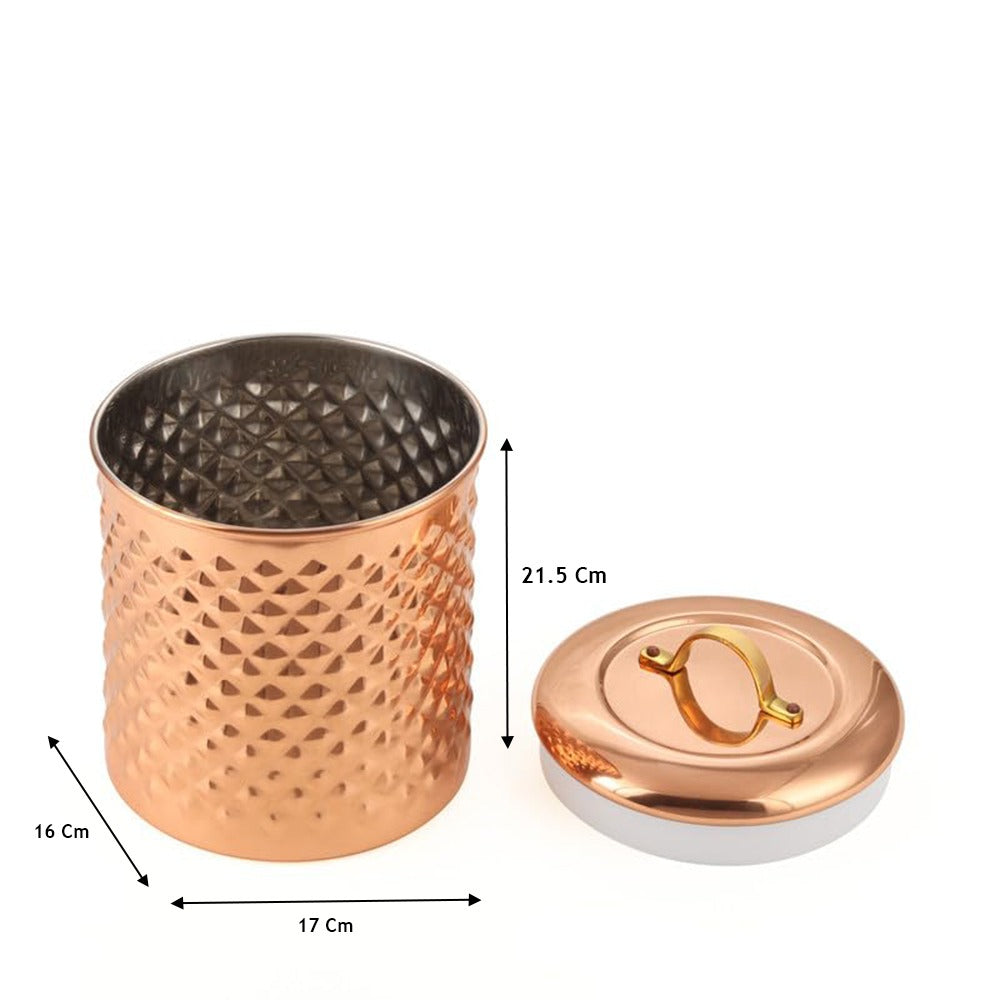 Diamond Emobosed Kitchen Storage Canister Platting of Copper Set Includes Large, Medium, Small & Extra Small Sizes | Kitchen Organiser & Condiment storage (Set of 4)