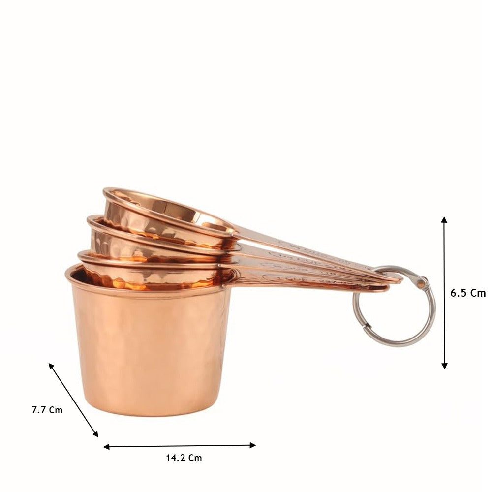 Shiny Copper Measuring Cup & Spoon Set | Shiny Copper finish Measuring Cup for Dry and Liquid Ingredients for Cooking and Baking (Set of 4)