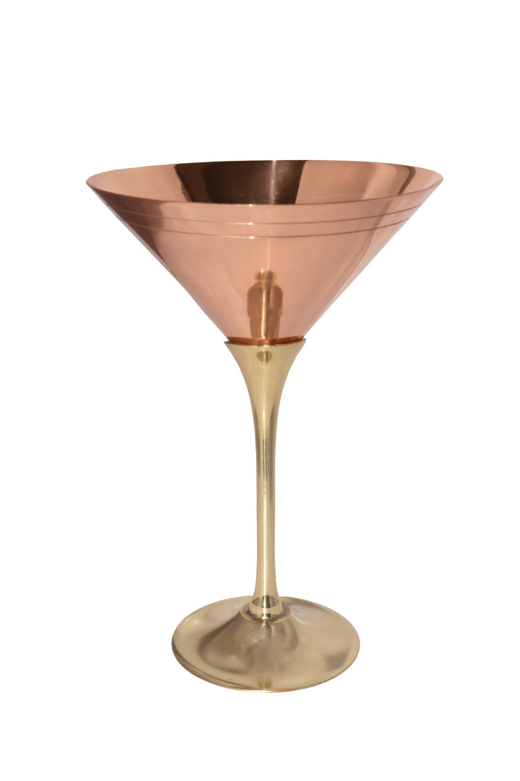 Shiny Steel with Copper Plating with Brass Stem Martini Glasses