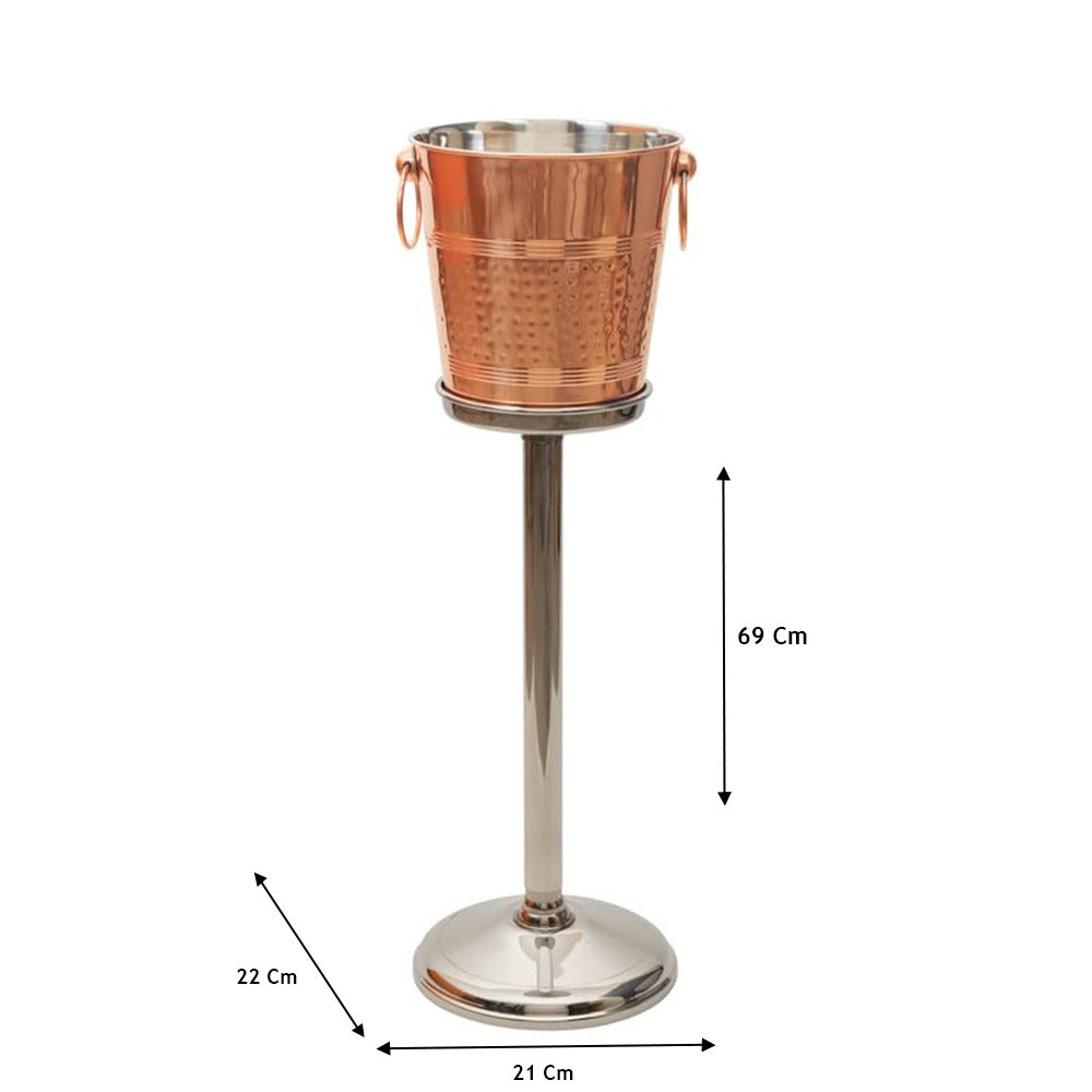 Copper Plated Champagne Cooler Bucket with Steel Stand