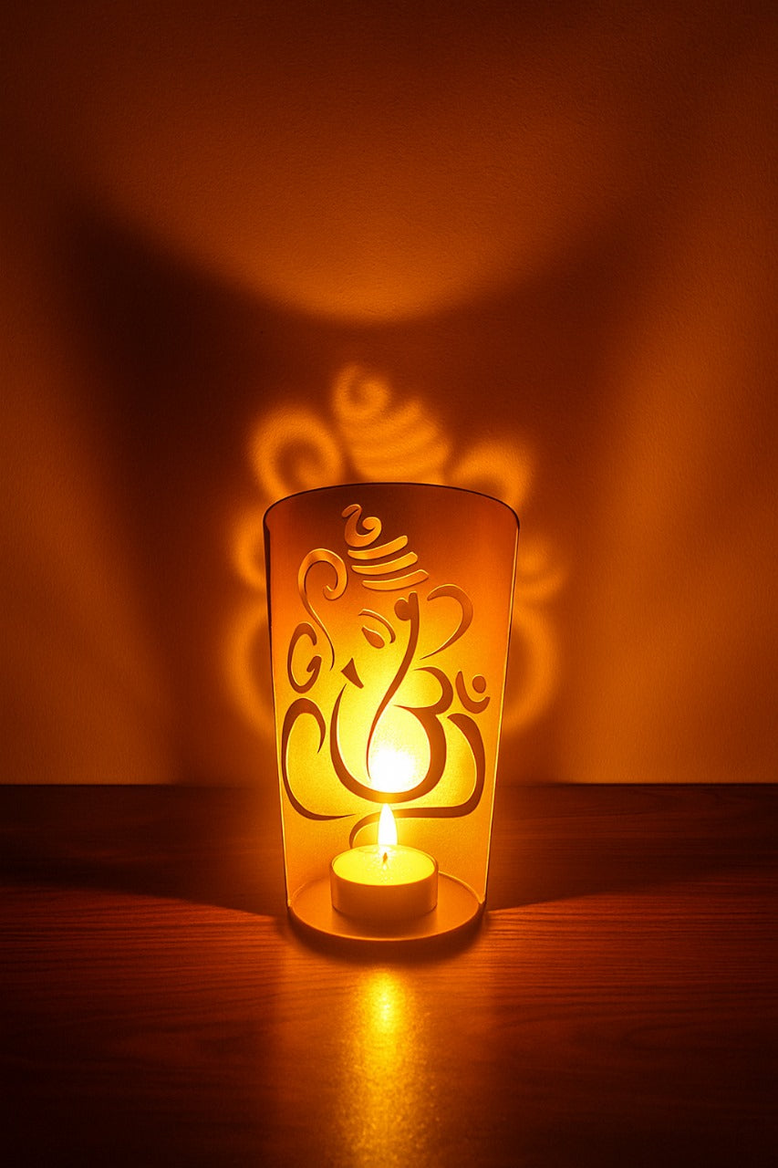 Iron Ganesh Candle Stand with Gold Finish