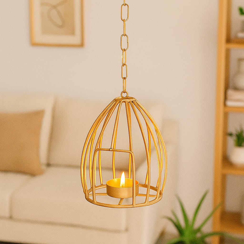 Hanging Open Cave Votive Holder - Rustic Metal Lantern for Home Decor - Ideal for Candles, Tea Lights, and Ambient Lighting - Handcrafted Design for Cozy Spaces
