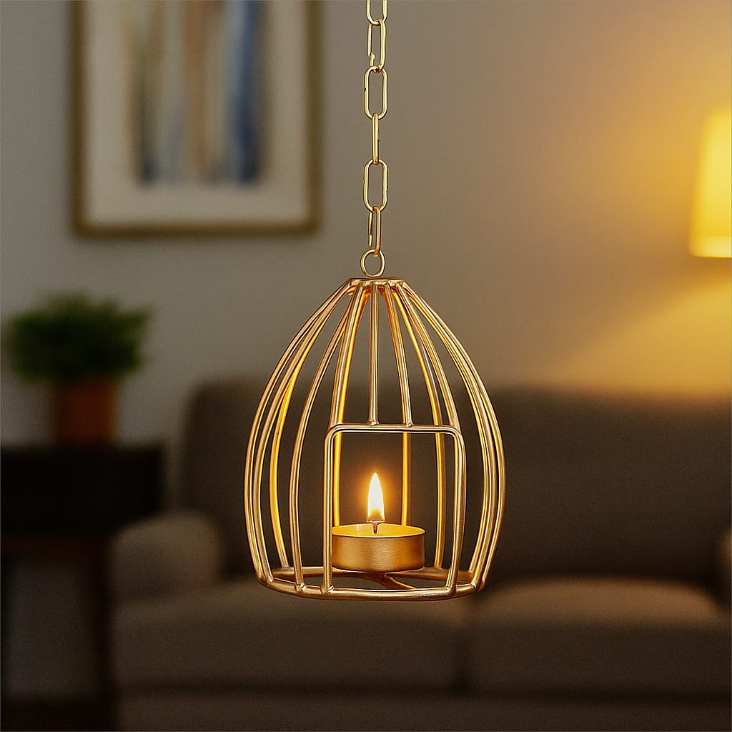 Hanging Open Cave Votive Holder - Rustic Metal Lantern for Home Decor - Ideal for Candles, Tea Lights, and Ambient Lighting - Handcrafted Design for Cozy Spaces