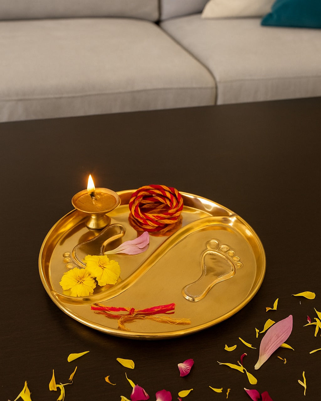 Laxmi Charan Urli in Gold Finish - Handcrafted Decorative Bowl