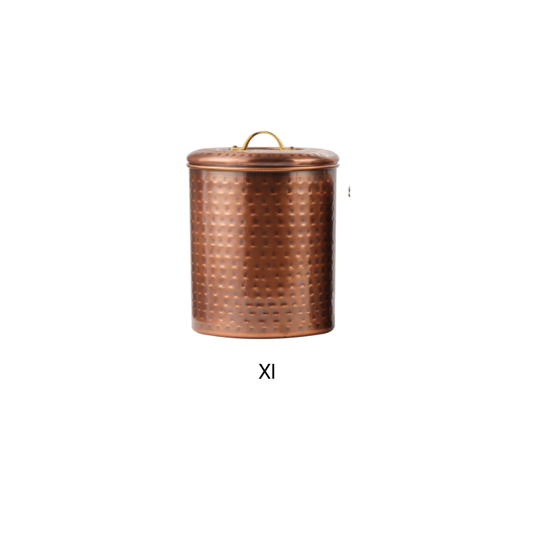 Antique Copper Steel with Brass Handle Kitchen Storage Canister Set Includes Large, Medium, Small & Extra Small Sizes | Kitchen Organiser & Condiment storage
