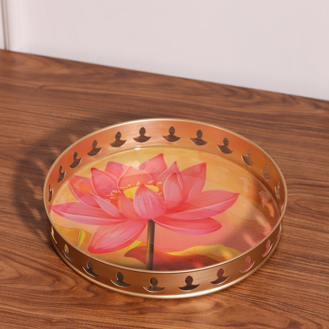 Round Serving Tray with Lotus